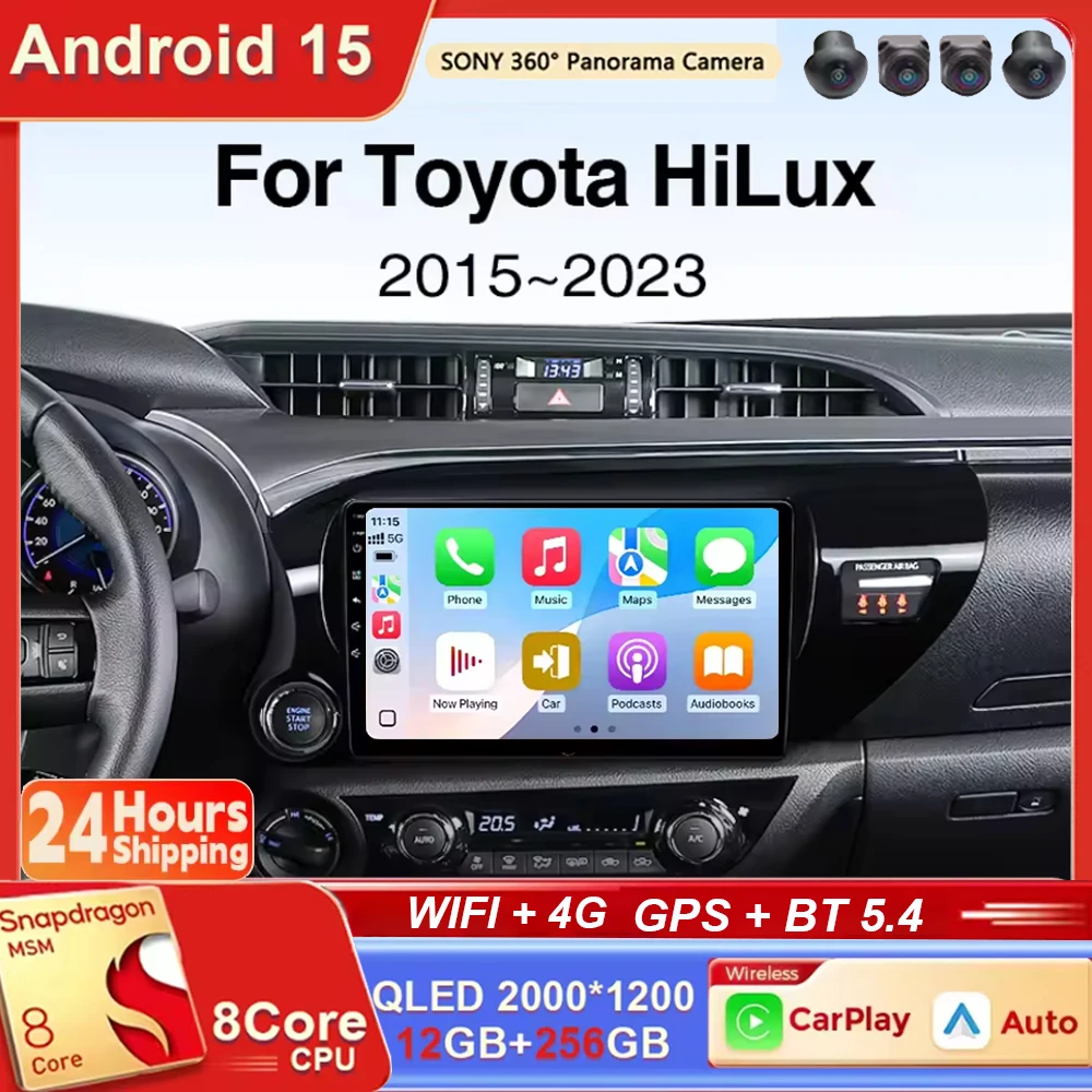 

For Toyota Hilux LHD 2015 2016 2017 2018 2020 2021 2023 Android 15 Carplay Auto GPS Navigation Radio Multimedia Player 2Din Head