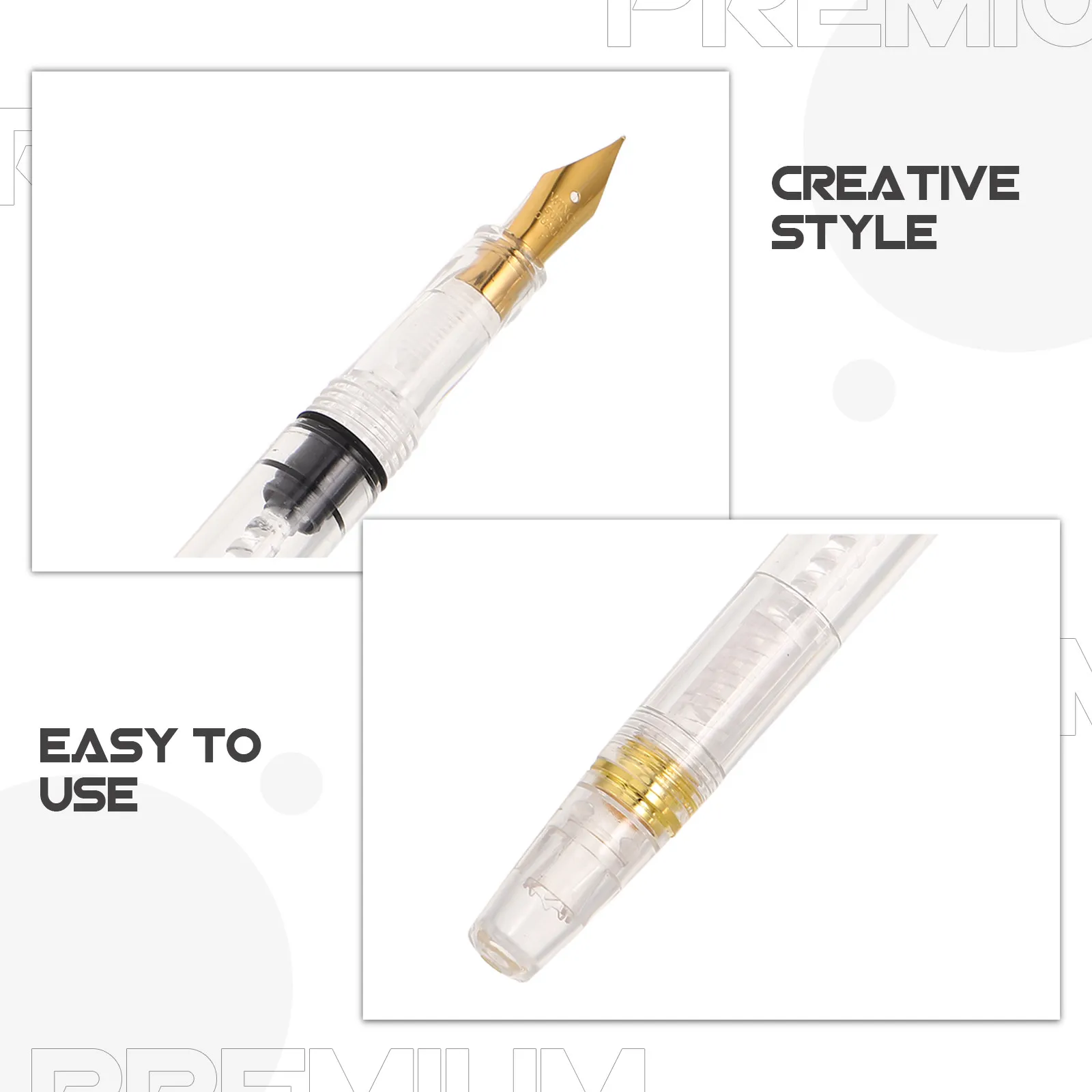 2Pcs Piston Filling Fountain Pen Large Capacity Transparent Caligraphy Pen Teacher Office Writing Stainless Steel Nib