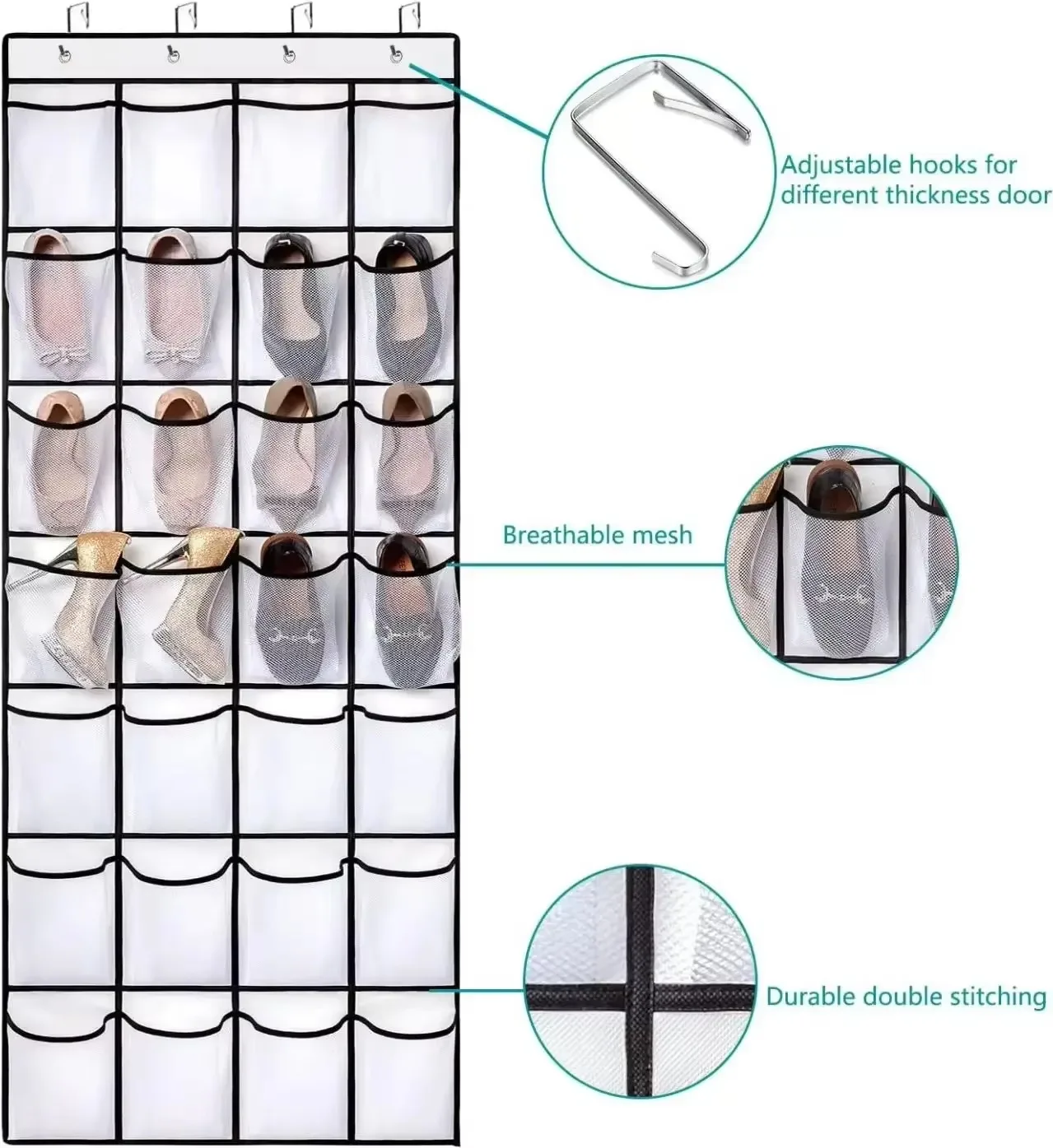14/24/40 Grids Over The Door Shoe Rack Mesh Pockets Hanging Shoe Organizer For Closet Hanging Shoe Rack Holder - view 6