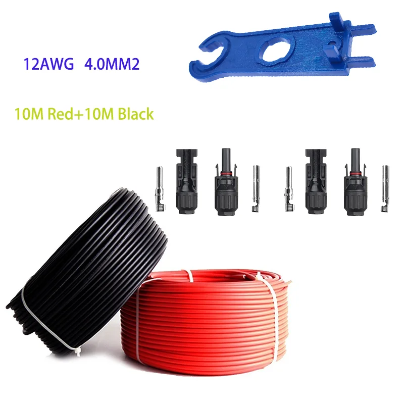 

10M 15M 20M 12AWG Extension Cable with Male and Female Solar Panel Connectors 1 Pair Gauge Red and Black 32.8FT 49.21FT 65.61FT