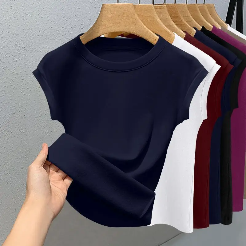 Women's New Sleeveless T-shirt Trendy Fashion Casual Slim Fit Summer Round Neck Ribbed Solid Color Cool Thin Base Top image 2