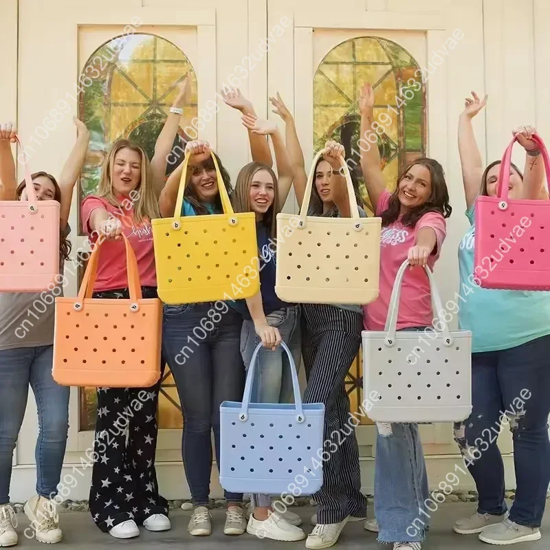 S/M Beach Bags EVA Rubber Waterproof Storage Baskets Travel Shopping Handbag Women Shoulder Solid Color Jelly Bag