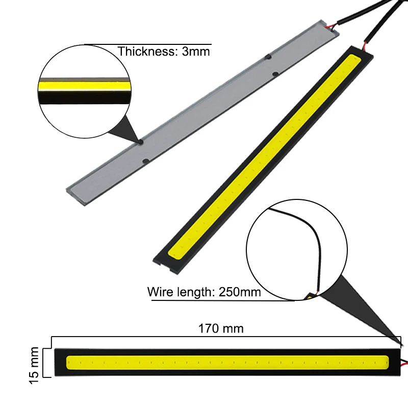 2x 17CM żarówka LED COB 12V 7000K DRL Car Styling Strip wodoodporne LED COB lampa do pracy jazdy światła do jazdy dziennej intensywna biała