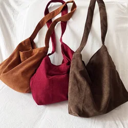 Retro Corduroy Women's Shoulder Bag Simple Large Capacity Female Casual Tote Crossbody Bags Solid Color Ladies Shopper Handbags