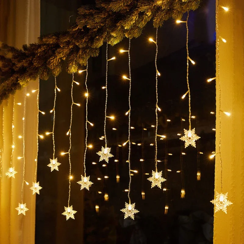 EU Plug Christmas Light Led Snowflake Ice Pillar Curtain Light Curtain Garland Fairy String Lights Outdoor for Home Party Garden