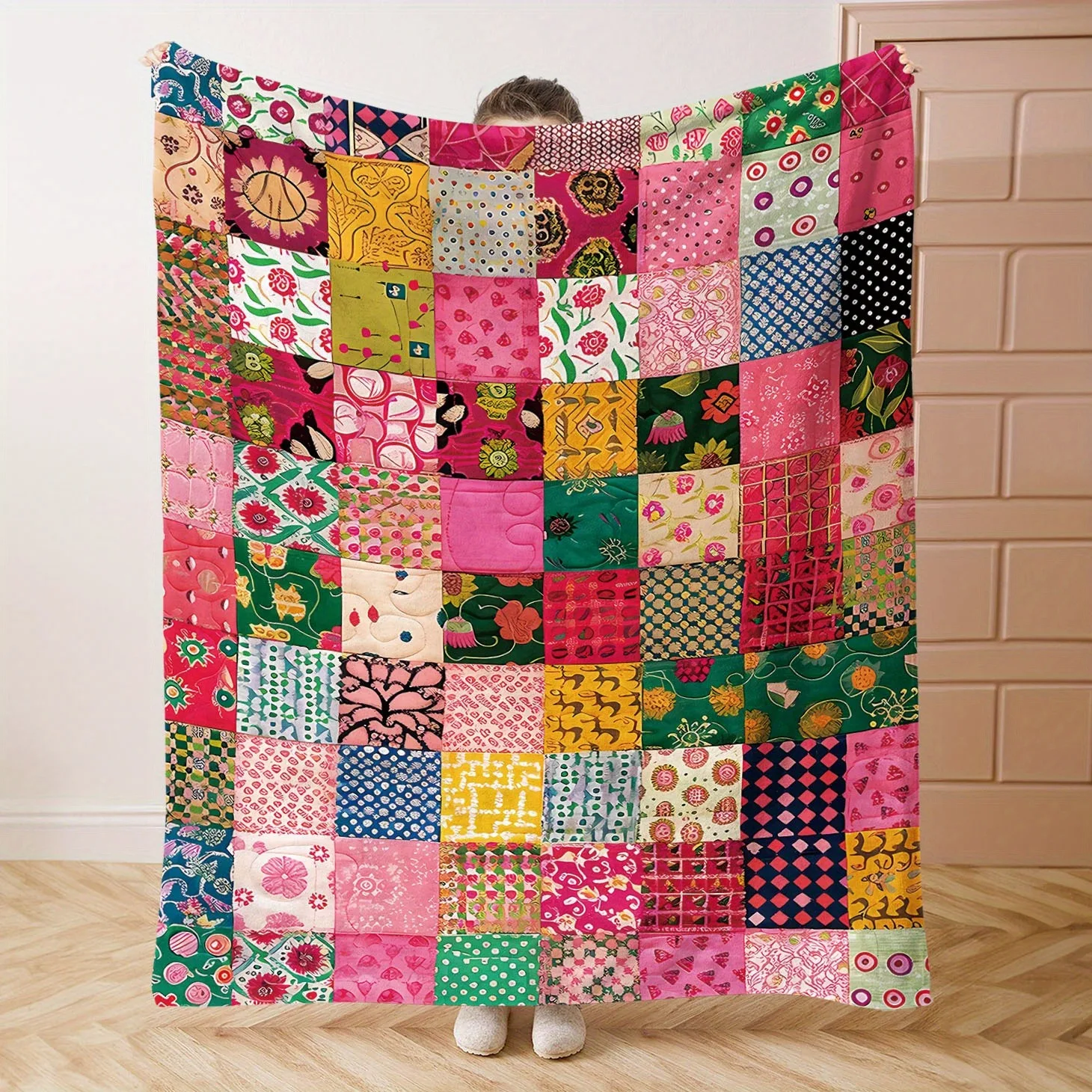 

Soft & Cozy Patchwork Fleece Blanket,Geometric Designs, Perfect for Beds, Sofas, Offices, and Camping - Medieval Style