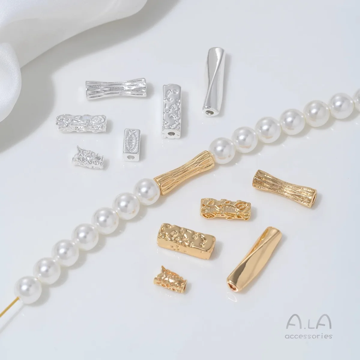 Brass 14K Gold Plated Thick Silver Rectangle Tube Waist Koi Fish Spacer Tube Beads DIY Handmade Jewelry Findings