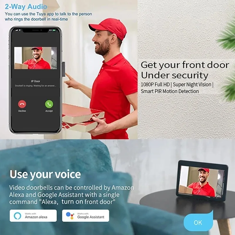 Tuya 1080P Wifi Video Doorbell 7/10 inch TFT Touch Screen Smart APP Home Intercom Kits for RFID Access Control System Villa