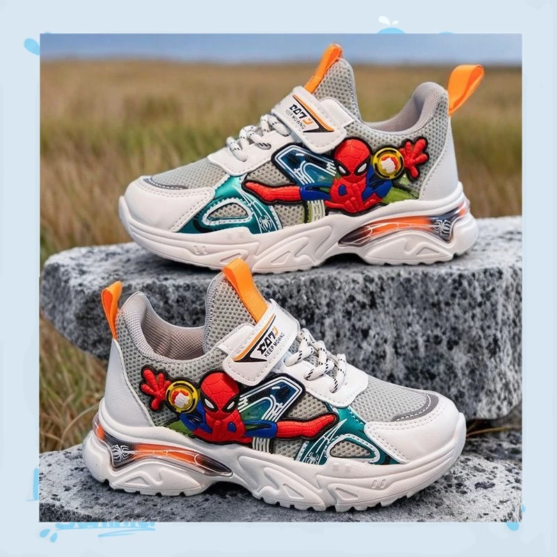 Boys' Spider-Man Breathable Dad Shoes, Mesh Hook-and-Loop Running Sneakers for Kids Spring Autumn Casual Sportswear