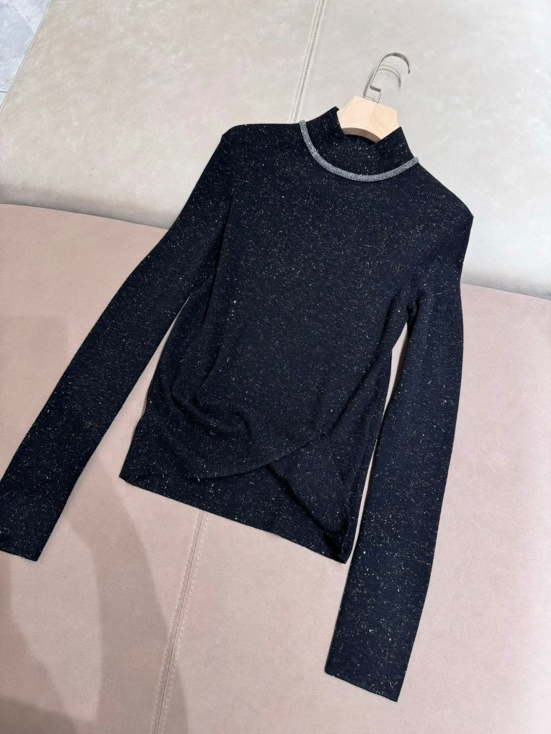 Autumn high neck shiny yarn long sleeved basic pullover