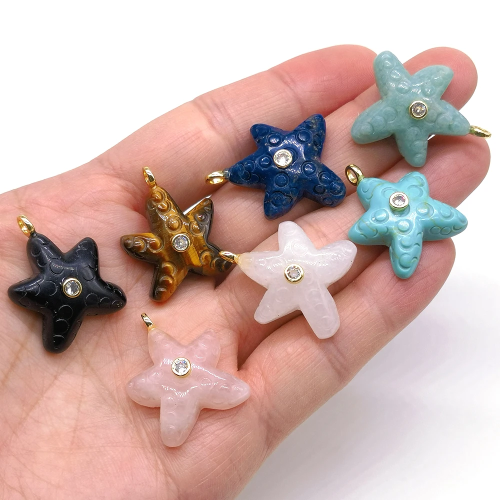 Wholesale Natural Stones Crystals with Zircon Starfish Shape Amazonite Lapis Lazuli Carved Gemstone for Diy Making Pendants