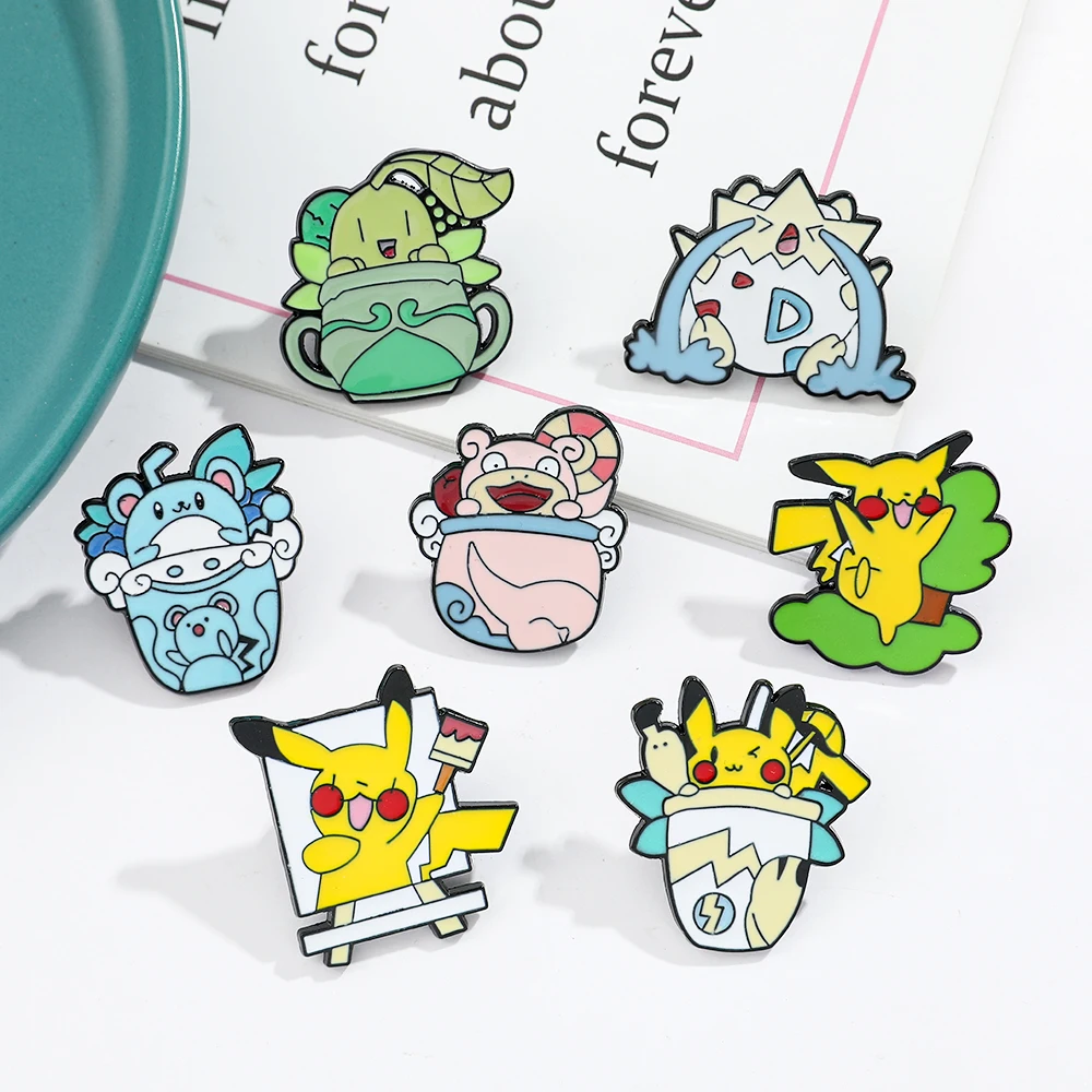 Pokemon Teacup Elf Series Enamel Pins Pikachu Togepi Brooch Metal Badges Accessories Birthday Party Children\'s Day Gifts