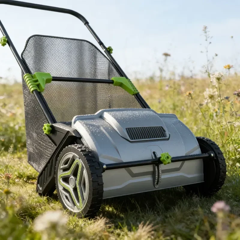 Heavy-Duty Industrial Hand Push Lawn Cleaning Machine Fitted with Steel Handle and Lawn Rake for Leaf Collection