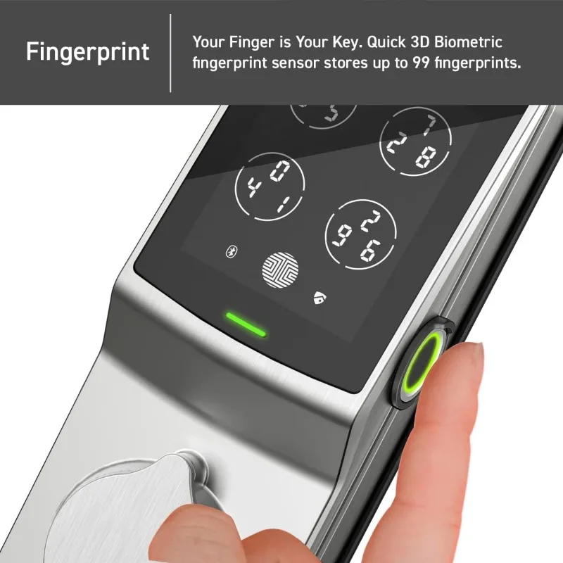 Bluetooth Smart Deadbolt, Keyless Entry Door Lock, PIN Genie® Keypad, 3D Biometric Fingerprint Sensor