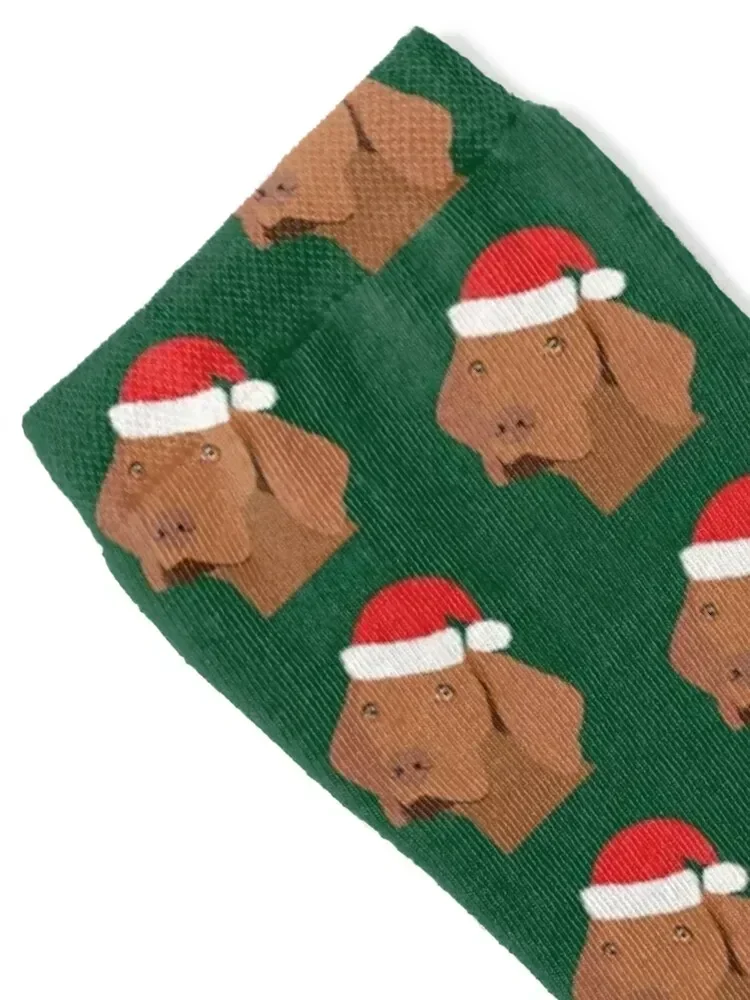 Vizsla Dog Wearing a Santa Hat Socks custom gift cartoon professional running Socks For Men Women's