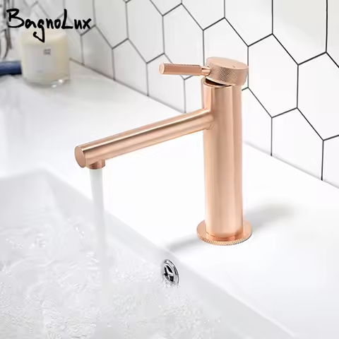 Brushed Rose Gold Basin Faucet Ceramic Cartridge Brass Sink Tap Deck Mounted Hot And Cold Logo Single Handle Mixer