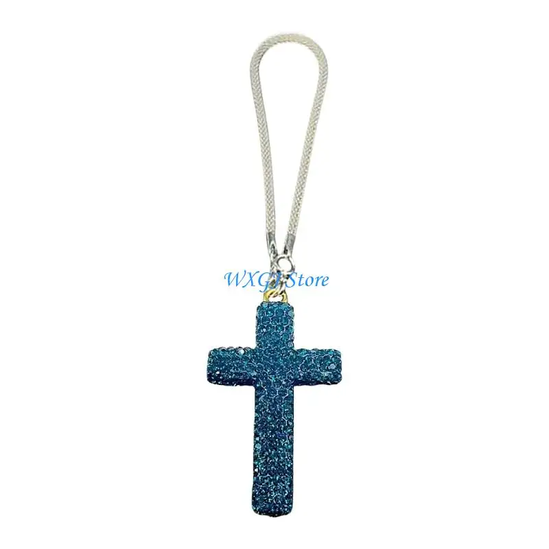 

37JE Stylish Clay Crucifix Pendant With Crystal Accent For Car Rearview Mirror Decoration
