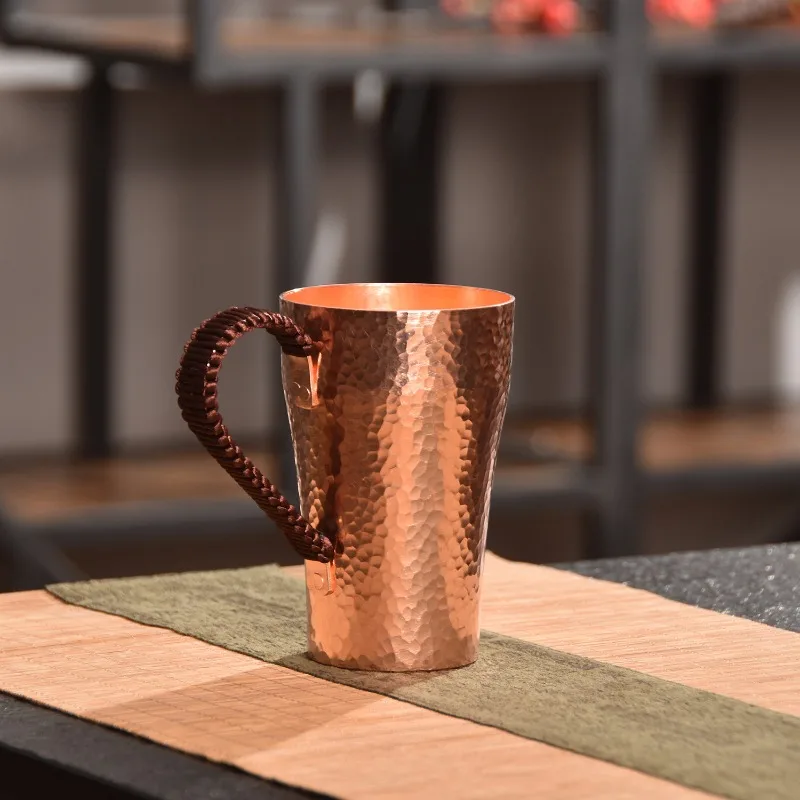 Antique Hammered Copper Tea Pot,Pure Handmade Thick Copper Cup,Large Enamel Water Mug, Solid Vintage Style Metal Drinking Vessel view 3