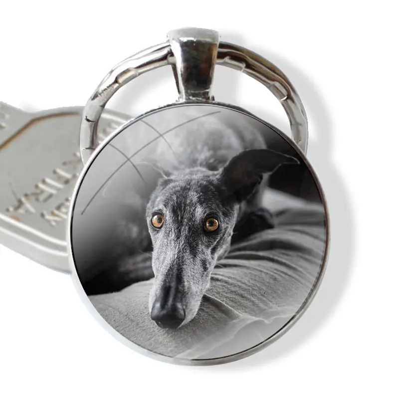 Galgo Greyhound Dog Keychain Glass Cabochon Metal Pendant Classic Men\'s Women\'s Keyring