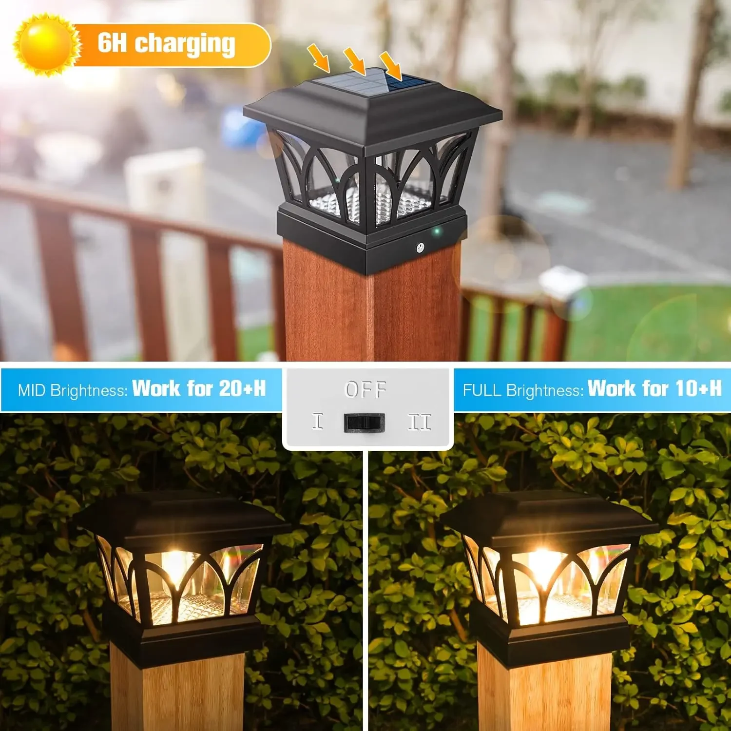

Solar Fence Post Lights 4x4/6x6 Wooden/Vinyl Cap Deck Patio Garden Waterproof Easy Install Energy Saving