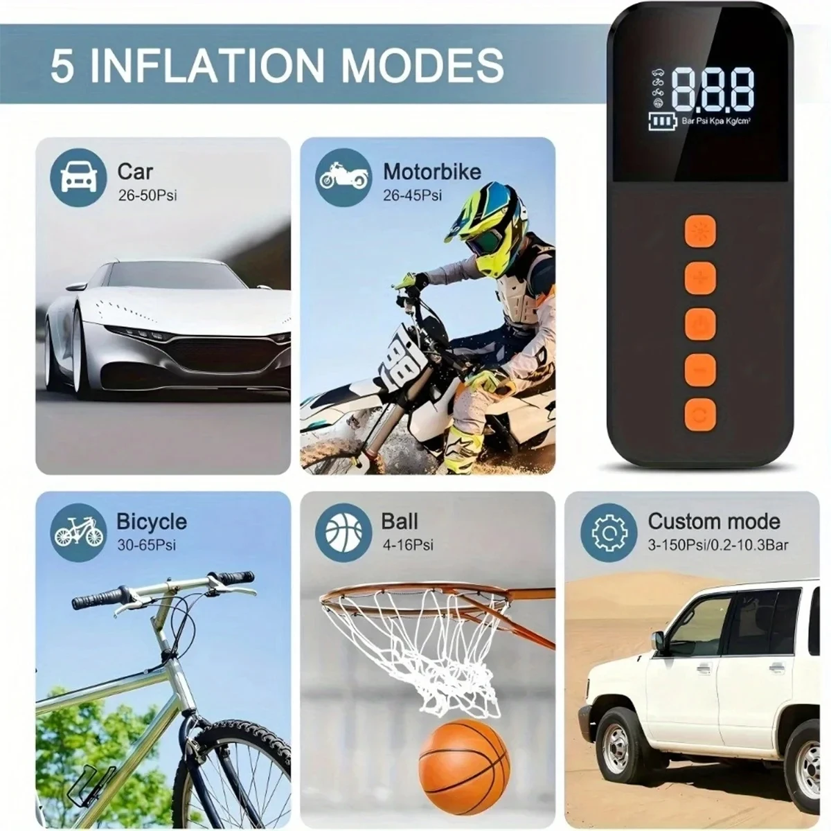 Portable Mini Electric Tire Inflator Wireless Rechargeable Inflate Pump Car Tire Inflation Air Pump with LED Screen Display Pump