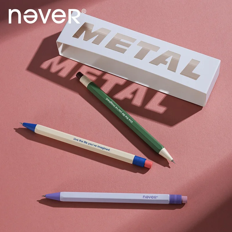 

Never Hexagonal Bar Metal Ballpoint Pen Quick-Drying 0.5mm Writing Stationery Weighted Signature Gel Pen Magnetic Gift Box