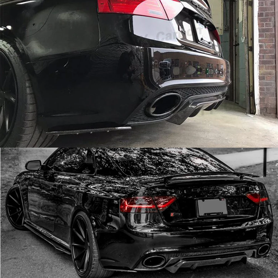 Real Carbon Fiber Rear Lip Diffuser Spoiler For Audi RS5 Back Bumper Trim Cover Guard Car Styling 2012-2016