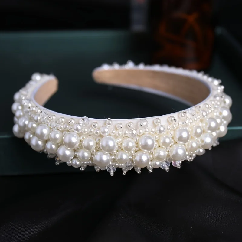 Silver Color Pearl Hairband Headband Tiara Women Korea Elegant Hair Hoop Ornament Bridal Wedding Hair Accessories Jewelry Band