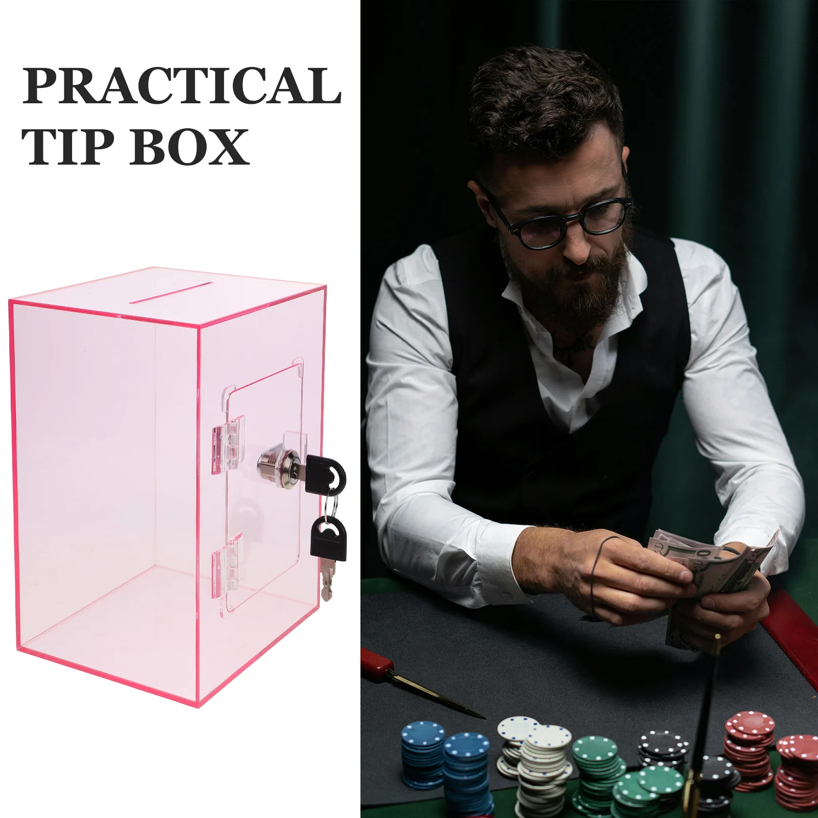 Caja de donación acrílica con cerradura, sugerencia transparente, almacenamiento de boletos, caja de reclamaciones públicas, contenedor de postes de letras