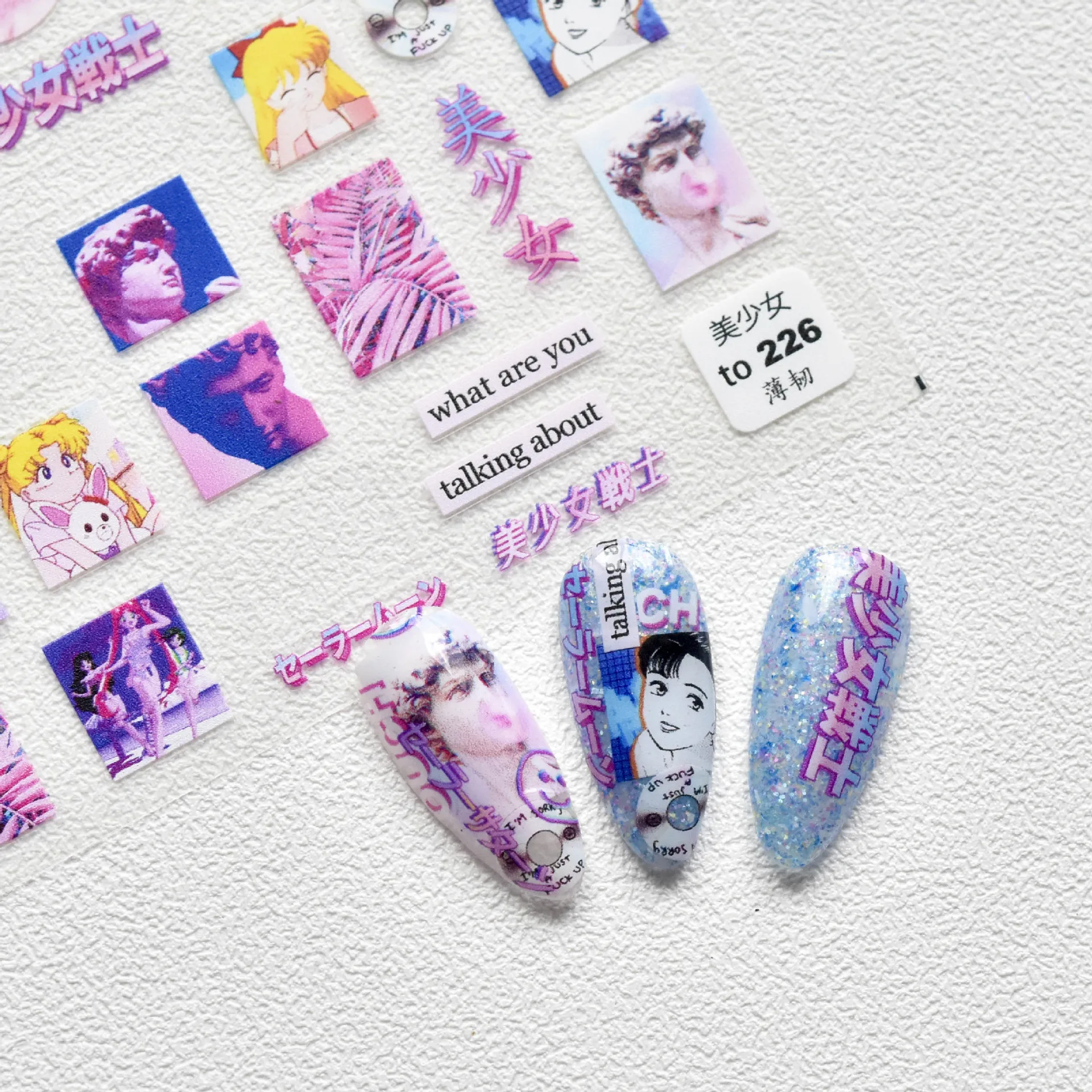 3D Pretty Girl Y2K Sweet Cool Self Adhesive Nail Art Decorations Stickers Cute Cartoon Manicure Decals Wholesale Dropshipping