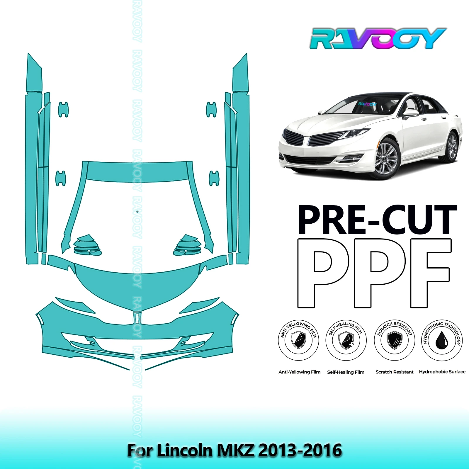 

8.5Mil Precut Paint Protection Film PPF Clear Bra Front Kit+Rockers For Lincoln MKZ 2013-2016