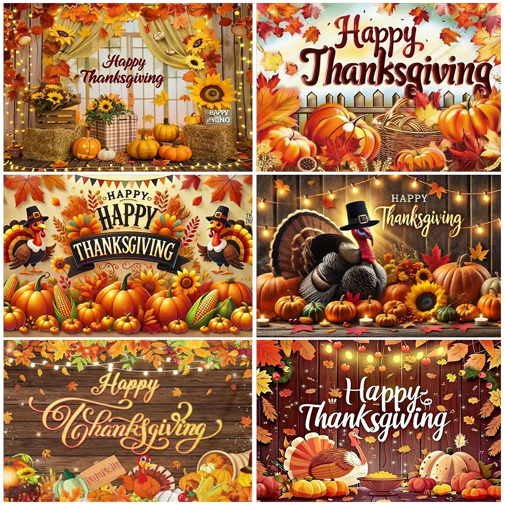

Autumn Harves Happy Thanksgiving Background Pumpkin Turkey Orange Backdrop Banner Party Decorations Supplies Family Party Gifts