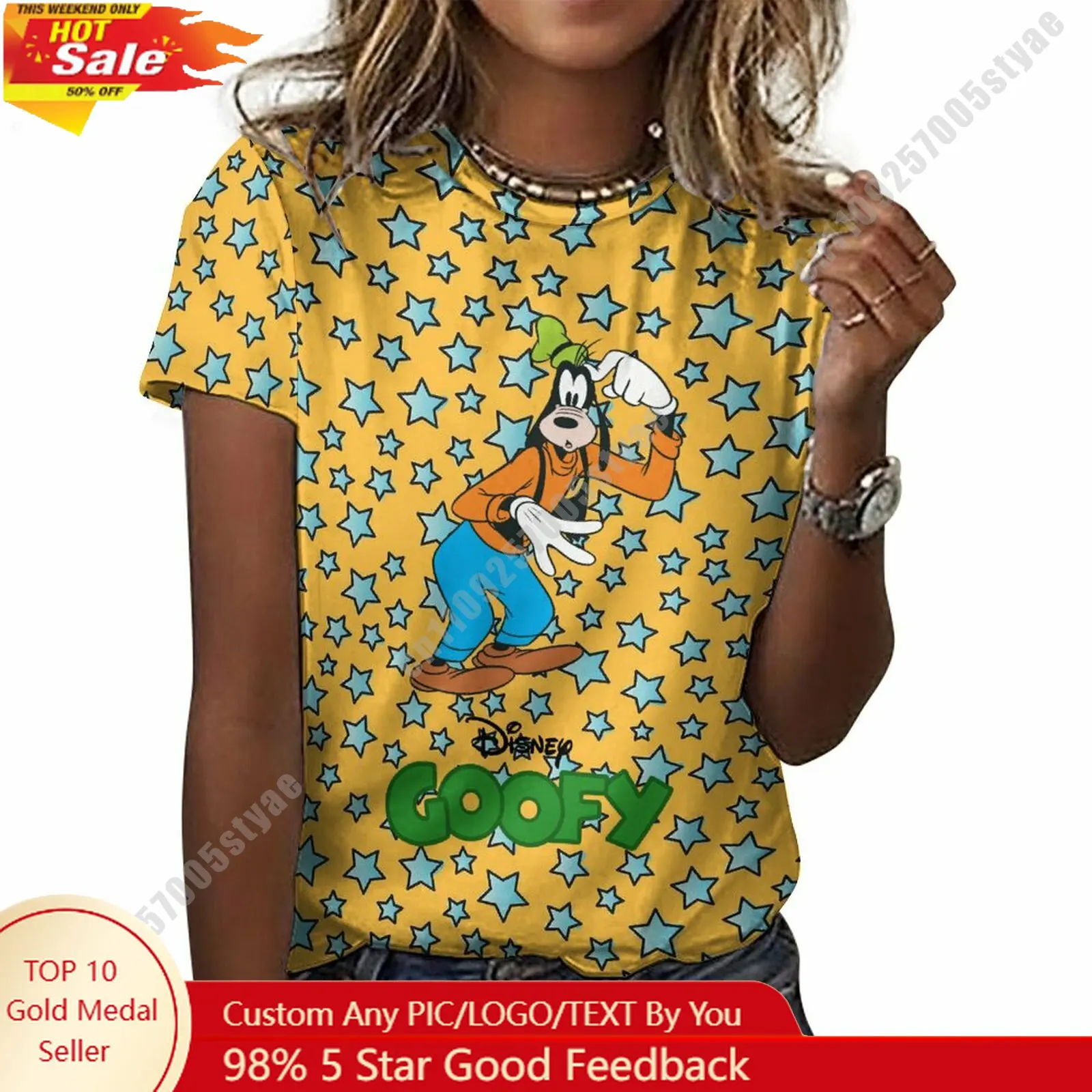 

Goofy T Shirt Disney Cartoon Custom Your Own Cotton Tee Personalized Photo Text Print Casual Street Style Short Sleeved Top