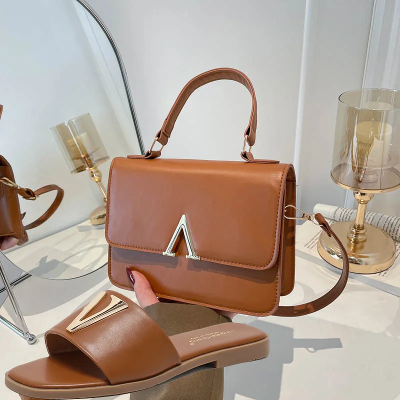 High Quality PU Purses And Sandals Sets Flat Shoes And Bag Set Matching Handbags For Women Slippers Flip Flops Women Shoes