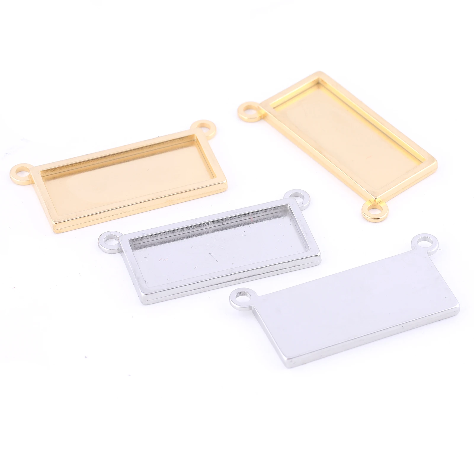 5pcs stainless steel rectangular cabochon base setting 10x25mm charm pendant bezel trays diy necklace making blanks