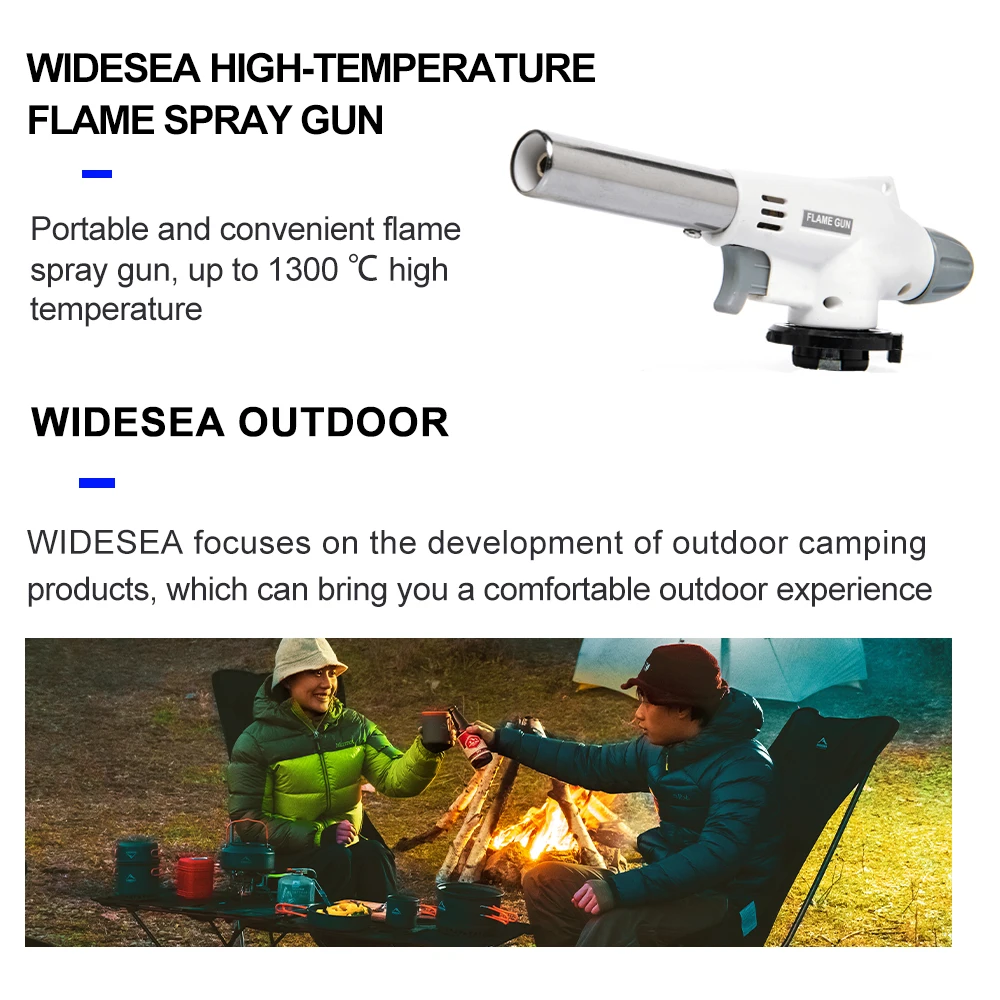 Widesea Camping BBQ Cooking Welding Gas Torch Flame Gun Nozzle Outdoor Ignition Flamethrower Heat Butane Burner Spray Equipment