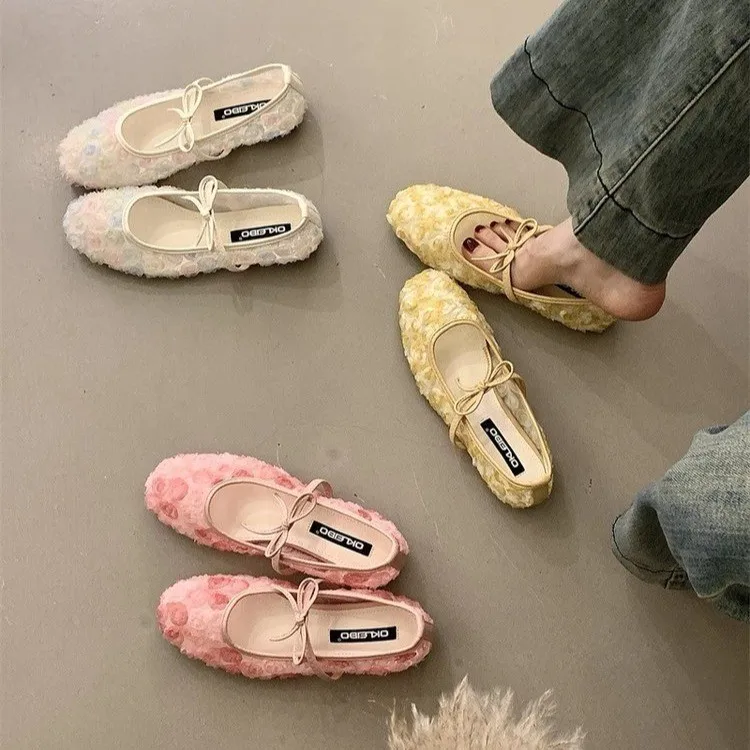 Gentle New Chinese Style Rose Tulle Mary Jane Shoes 2026 Spring Summer New Bow Fairy Style Fishnet Flats