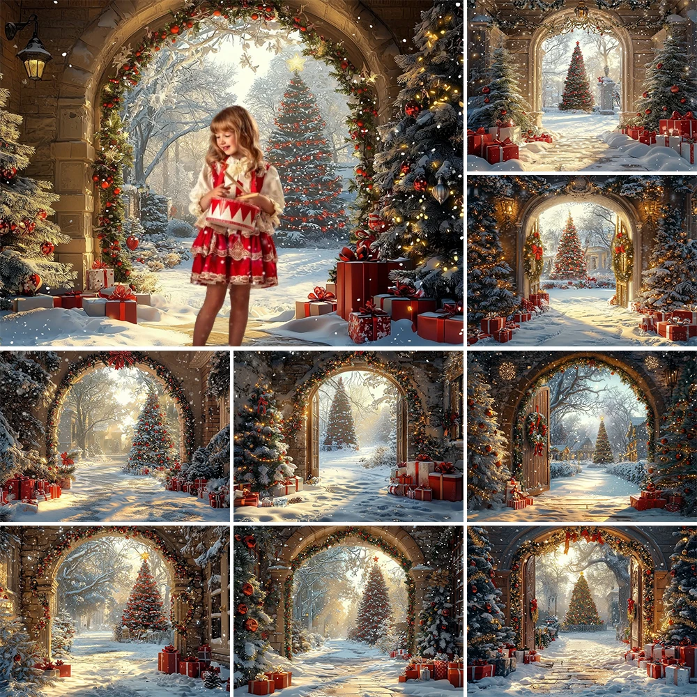 

Christmas Photography Background Xmas Tree Garden Snow Holiday Decoration Family Portrait Photo Backdrops Studio Props Banner