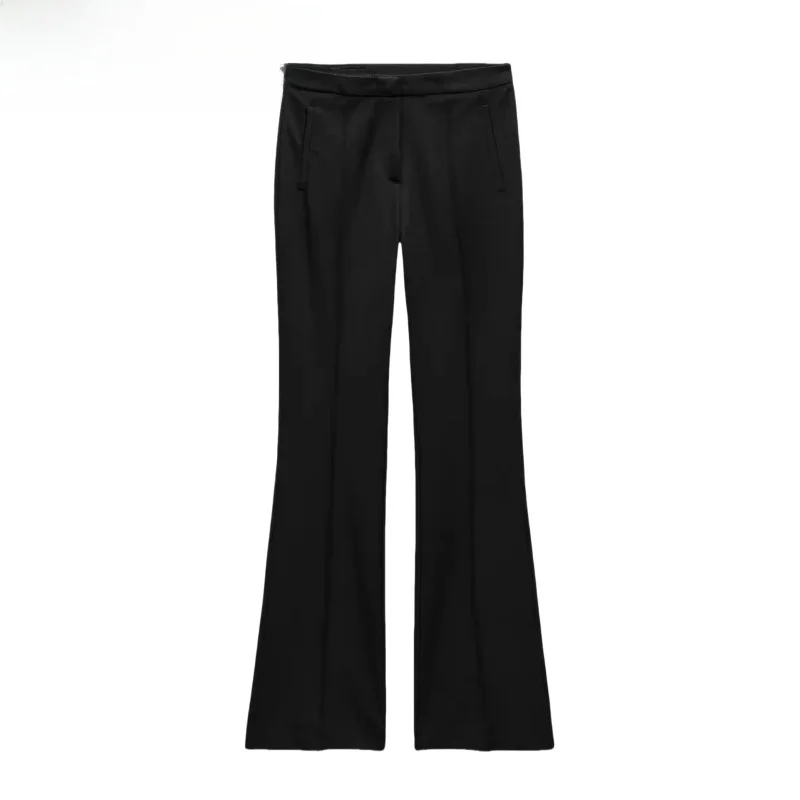 

High Waist Bla Flared Pants Women's New Autumn Winter Faion Simple Sle Casual Trousers Long Pants with Decoration