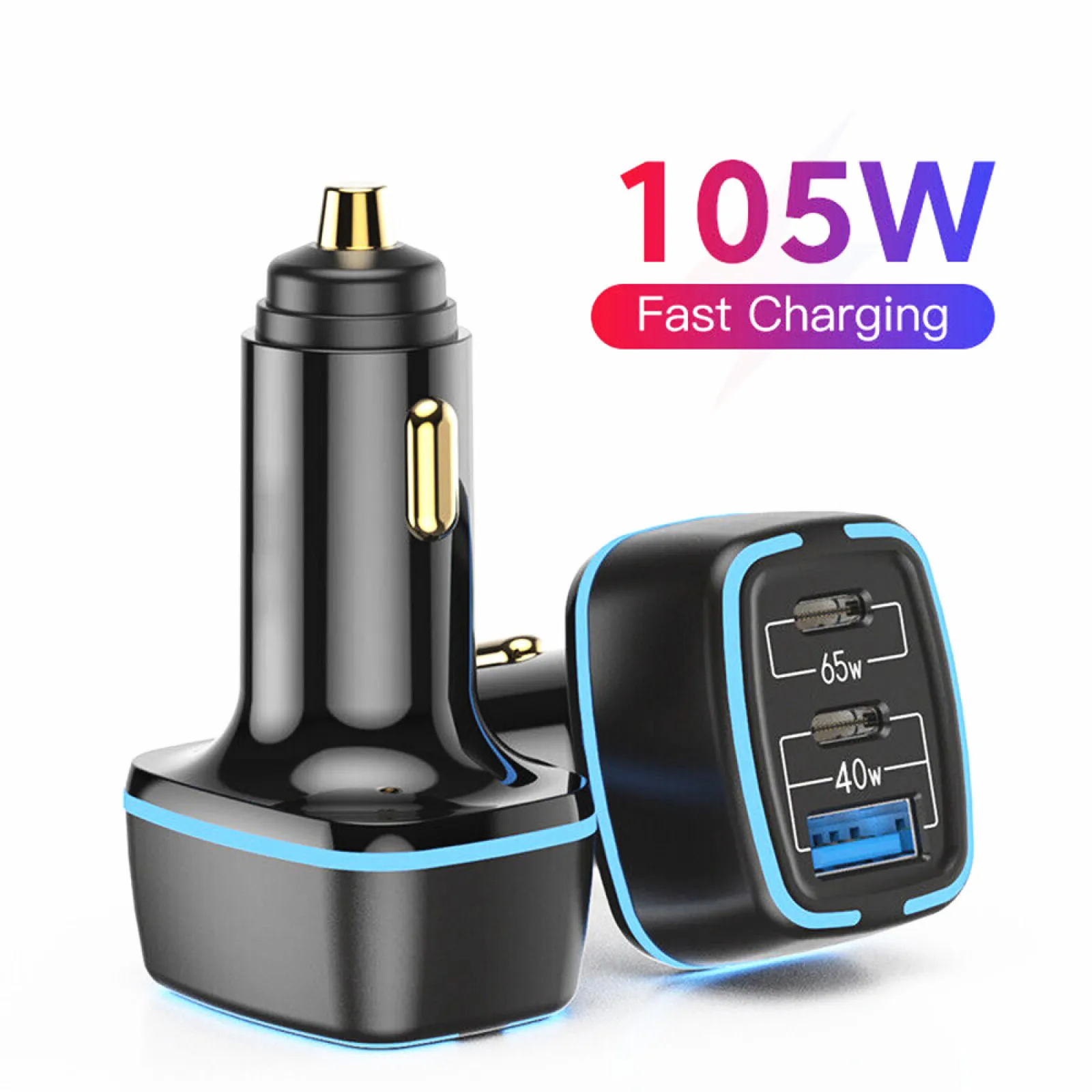 Imagem -03 - Carregador de Carro Carga Rápida Usb tipo c pd 65w Adaptador de Carregador Super Rápido para Iphone 13 12 Laptop Auto Acessórios Novo 105w