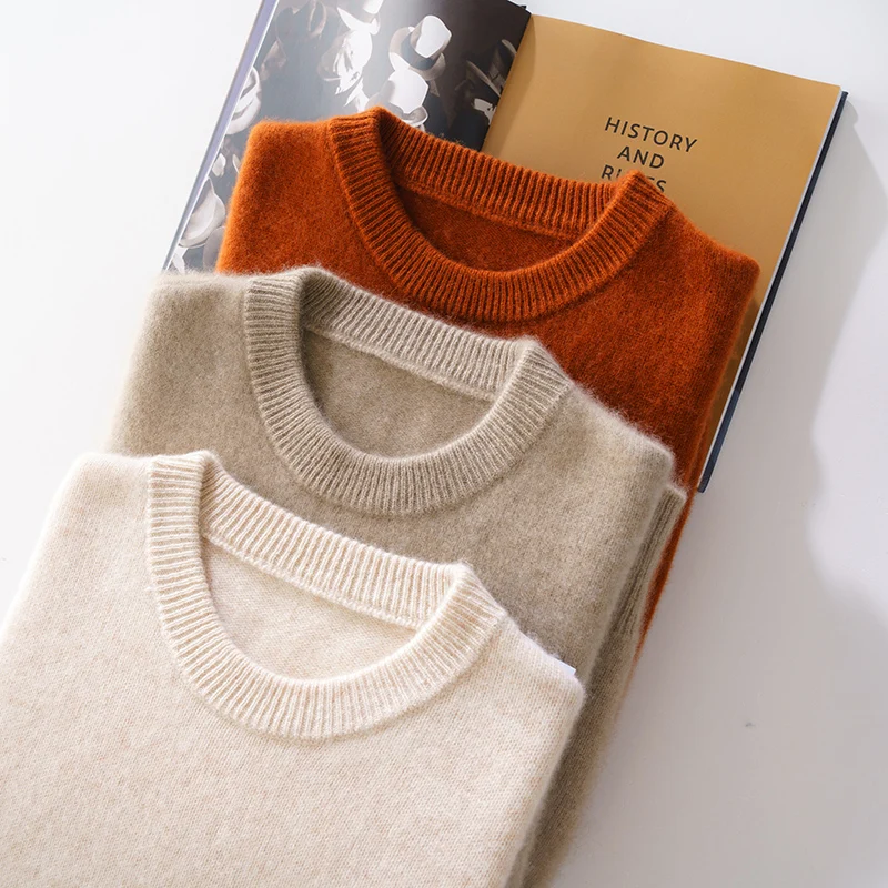 

Autumn And Winter Men's Cashmere Loose Pullover Sweater Round Neck Thick Pure Wool Knitted Bottoming Shirt Casual Plus Size