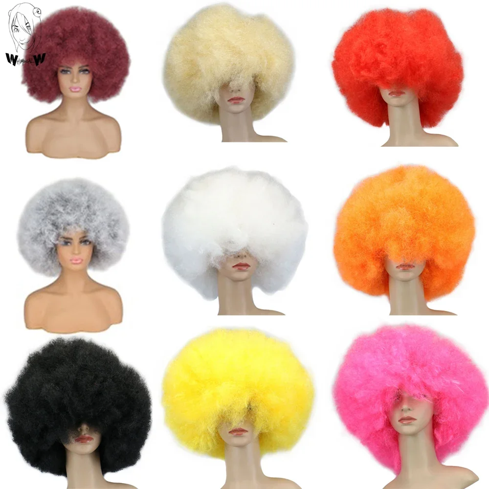 Stravagante W parrucca riccia Afro crespo sintetica con frangia parrucche corte e soffici per donne nere Cosplay naturale