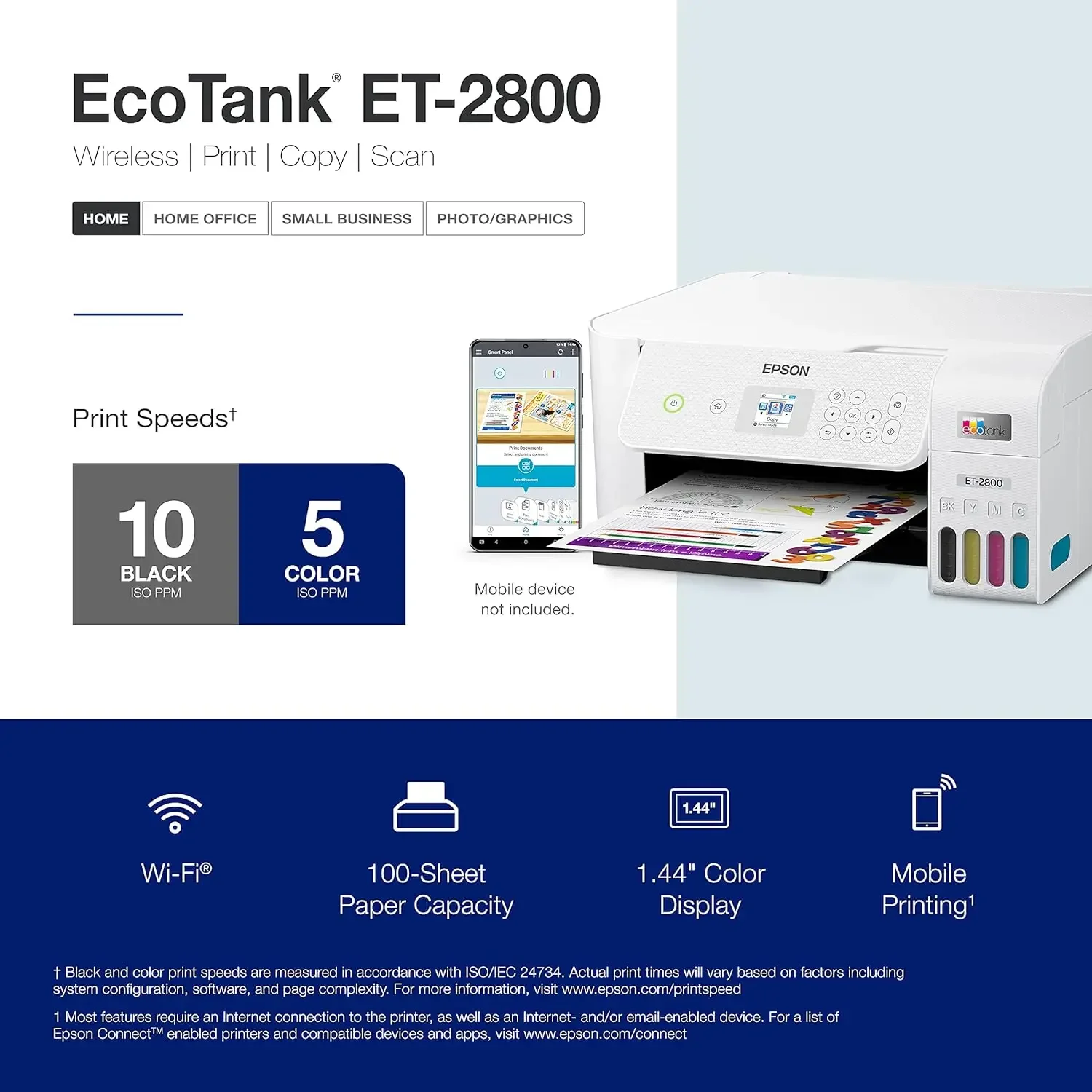 EcoTank ET-2800 Kabelloser farbiger All-in-One-Patronenfreier Supertank-Drucker mit Scan und Kopie – „The Ideal Basic Home Pri“.