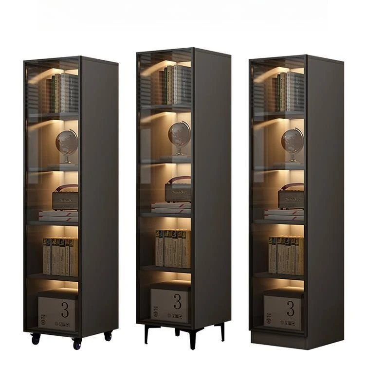 

Living room solid wood bookcase with glass door floor storage combination