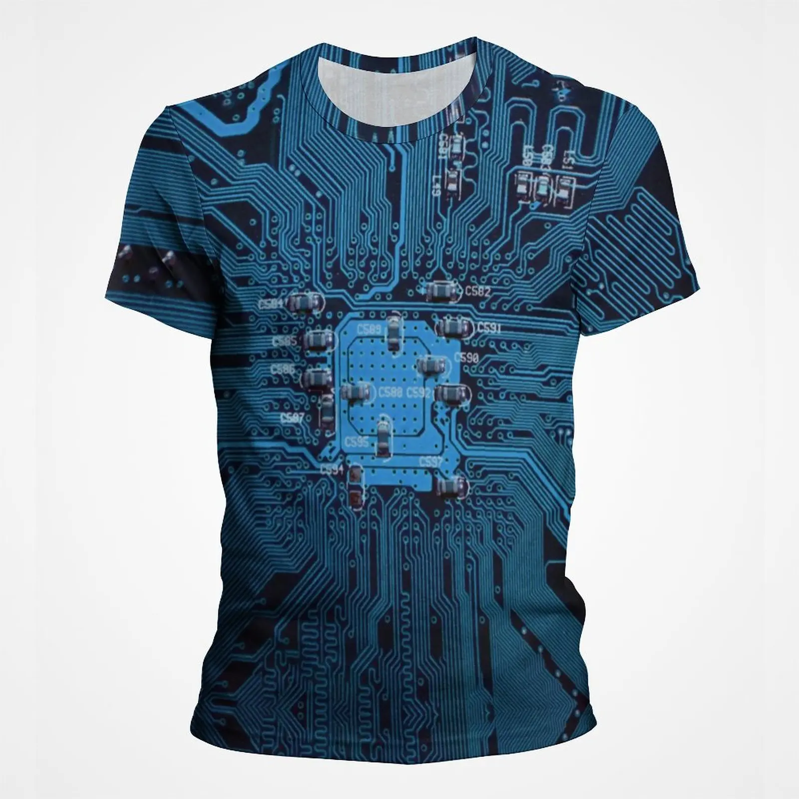 Mainboard CPU Processor Circuit Board Pattern Summer 3D Printed Large-sized Men's 2026-2027 T-shirt Suitable for Daily Wear