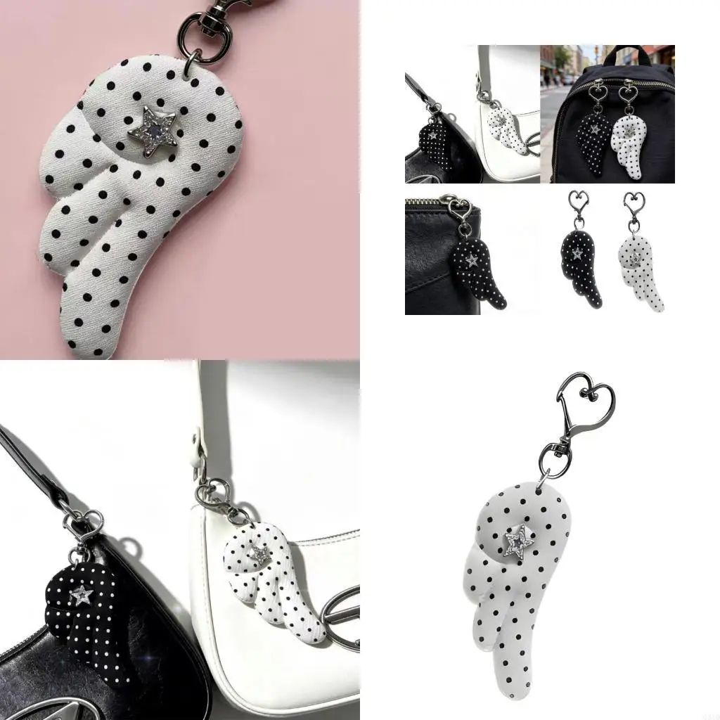  Lovely Fabric Heart Keychain Featuring Angel Wing And Star Designs