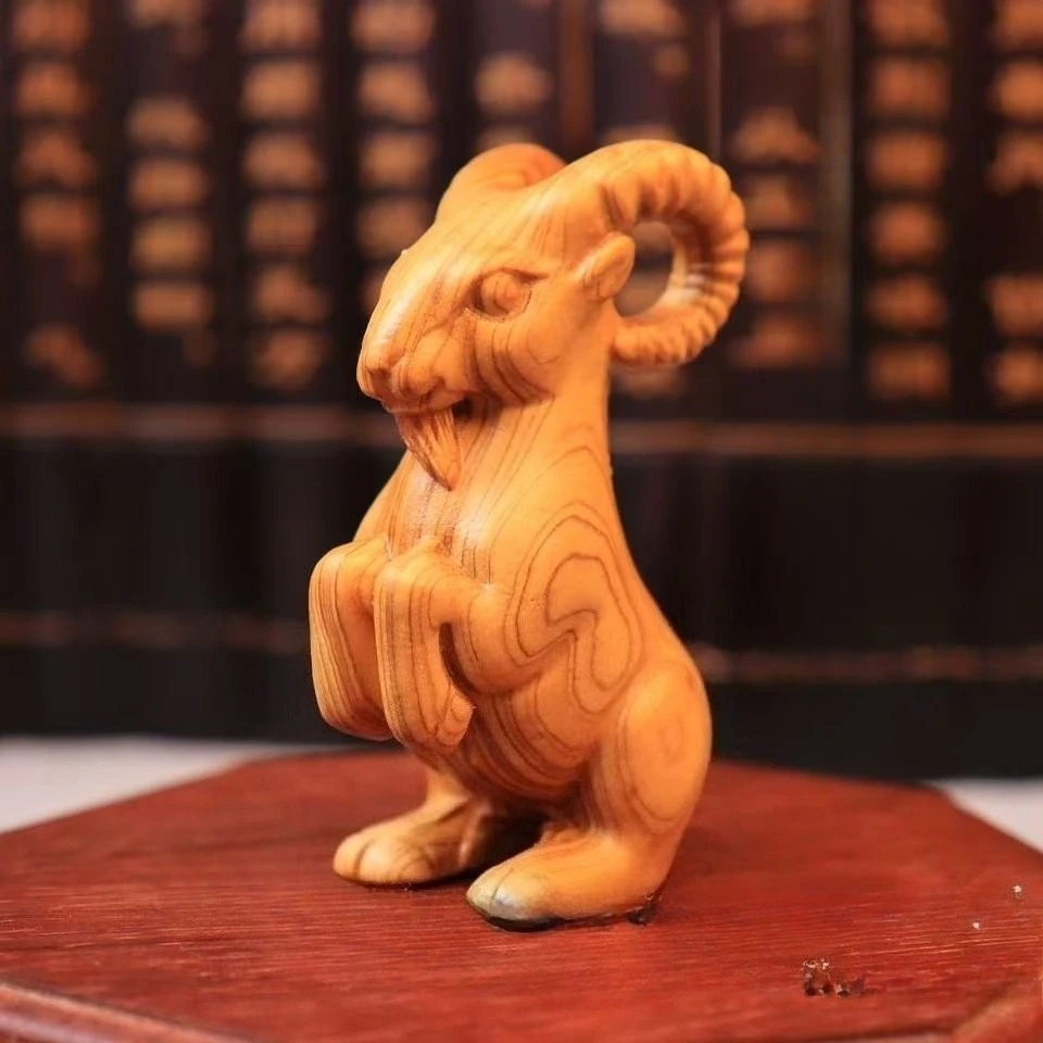 Handmade wooden sheep goat figurine bellwether ram animal statue Desktop Sculpture Ornament home decor Christmas Gift