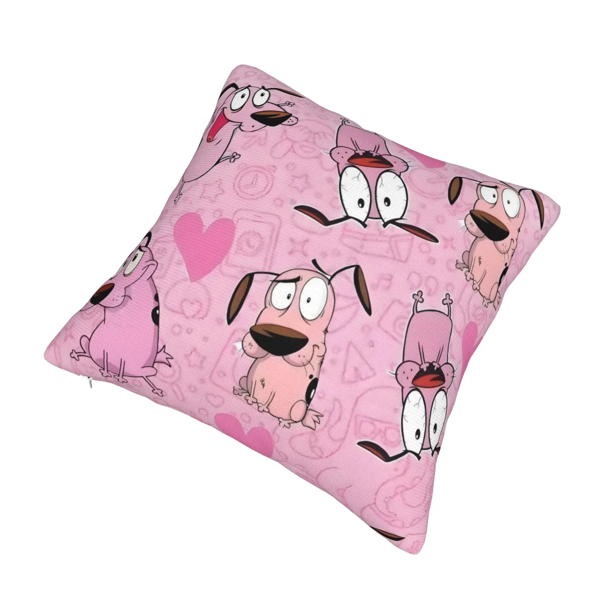 Luxury Cartoon Courage Coraje Cushion Cover for Sofa Polyester Pink Beagle Pillow Case for Living Room