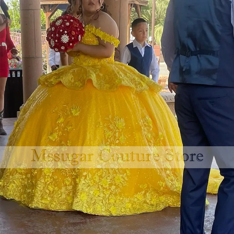 فساتين Quinceanera صفراء فاخرة ، مزينة بالخرز ، فساتين حفلة عيد ميلاد ، فستان حفلة موسيقية ، 15 سنة