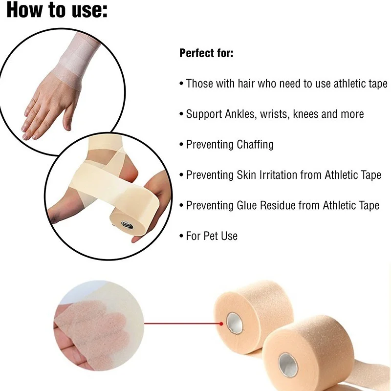 Foam Cotton Skin Film Self-adhesive Elastic Bandage Elbow Knee Skin Mask Film Foam Underwrap Sports Pre-Wrap for Athletic Tape